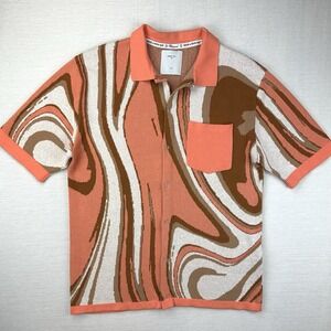 Percival Knitted Polo Shirt Men XL Button Up SS Swirl Orange Creamsicle Preppy